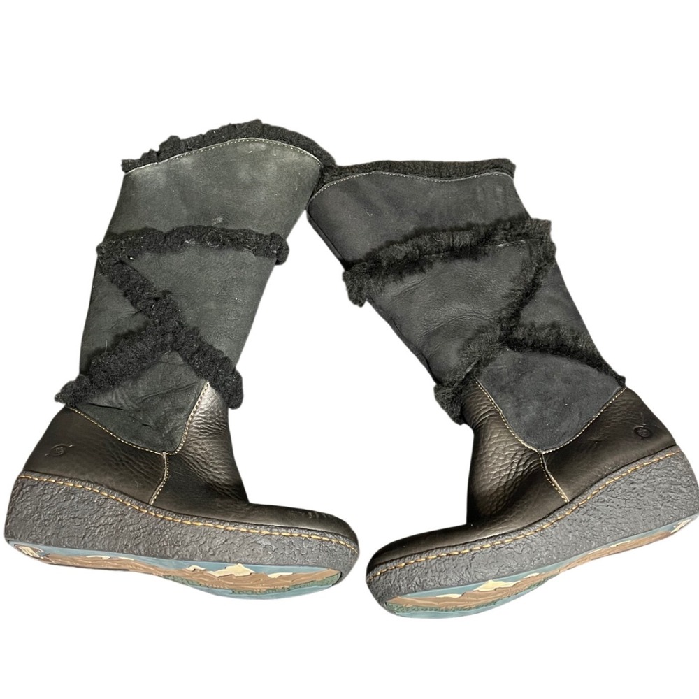 Born Women's Shearling Black Suede Leather Mid Calf Boots US 6/36.5 Winter